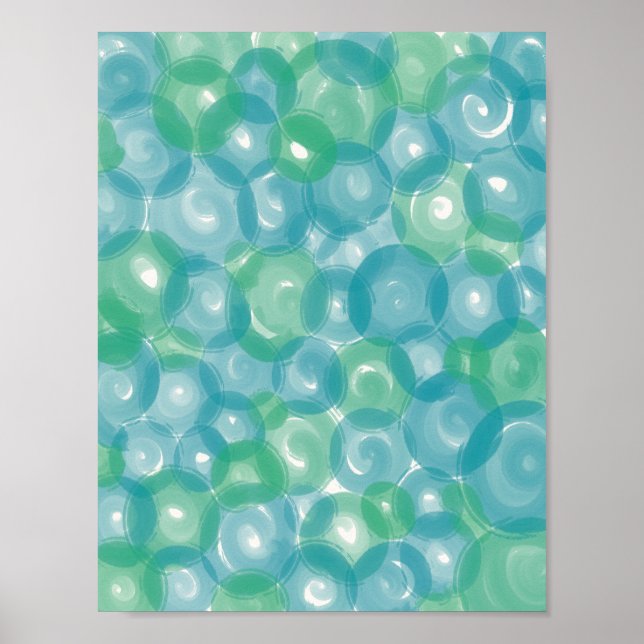 Teal Aqua Glossy Bubble Pattern Abstract Wall Art (Front)