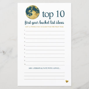 Teal Aqua Gold Bucket List Advice Baby Shower Game