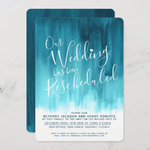 Teal aqua green art rescheduled wedding invitation