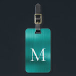 Teal Aqua Green Brushed Metal Foil Script Monogram Luggage Tag<br><div class="desc">Modern Teal Aqua Green Brushed Metal Foil Script Monogram Cute Bag Tag</div>