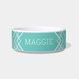 Teal Aqua Green Glitter Art Deco Pattern Girly Bowl