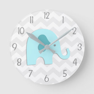 Teal Aqua Grey Elephant Nursery Wall Clock