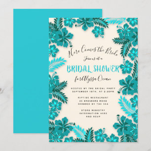 Teal Aqua Hibiscus Tropical Bridal Shower Invite