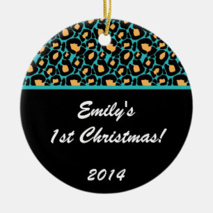 Teal Aqua Leopard Spot Personalised Name Ornament