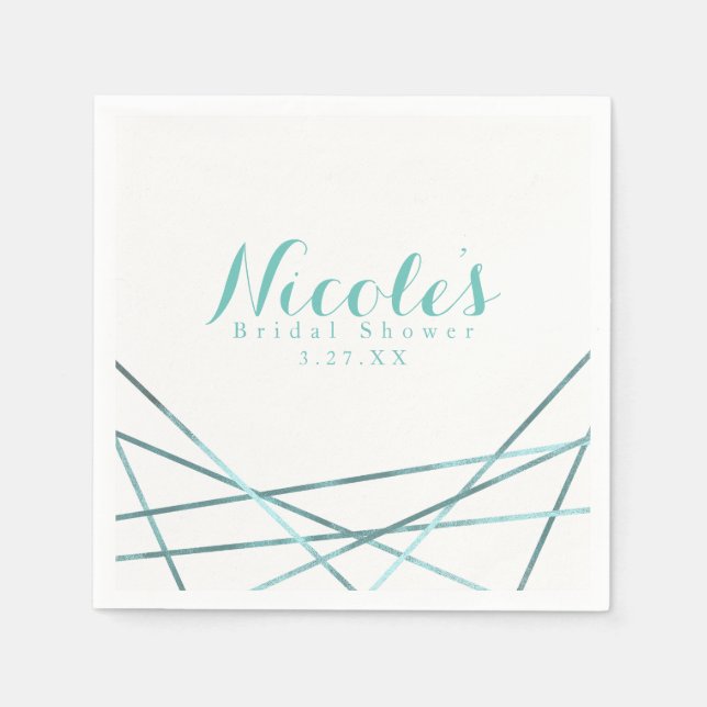 Teal Aqua Modern Geometric Lines Custom Party Napkin (Front)