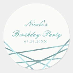 Teal Aqua Modern Geometric Lines Glam Party Favour Classic Round Sticker