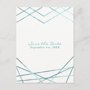 Teal Aqua Modern Geometric Party Save the Date Announcement Postcard
