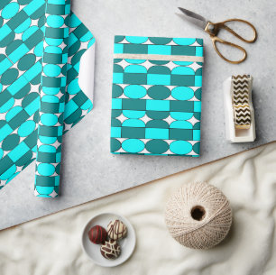 Teal Aqua Modern Geometric Pattern Wrapping Paper