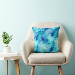 Teal Aqua Ocean Blue Fluid Marble Cushion