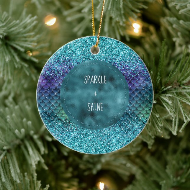 Teal Aqua Purple Mermaid Sparkle Glitter Ceramic Tree Decoration (Tree)