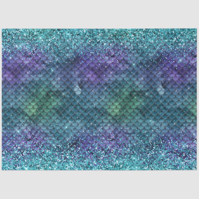 Teal Aqua Purple Mermaid Sparkle Glitter Tissue Paper (Front)