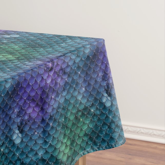Teal Aqua Purple Mermaid Sparkle Tablecloth (In Situ)