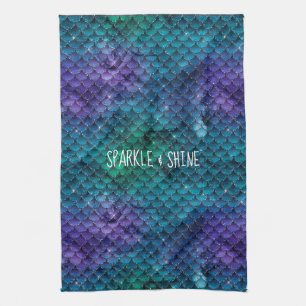 Teal Aqua Purple Mermaid Sparkle Tea Towel