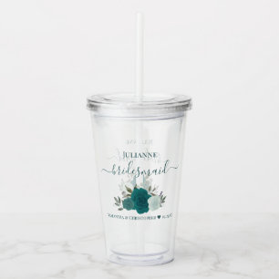Teal & Aqua Roses Elegant Bridesmaid Wedding Acrylic Tumbler