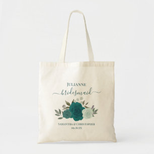 Teal & Aqua Roses Elegant Bridesmaid Wedding Gift Tote Bag