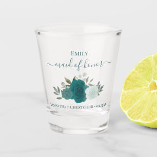 Teal & Aqua Roses Elegant Maid of Honour Wedding Shot Glass