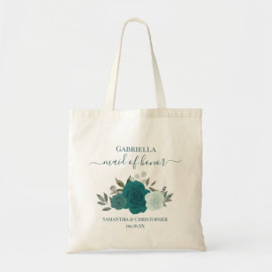 Teal & Aqua Roses Elegant Maid of Honour Wedding Tote Bag