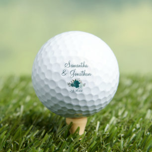 Teal & Aqua Roses Elegant Wedding Couple's Names Golf Balls