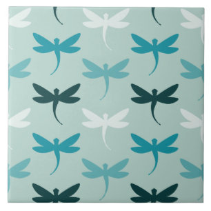 Teal Aqua Small Dragonfly Decorative Ceramic Tiles