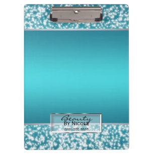 Teal Aqua Sparkle Sparkling Lights Personalised Clipboard