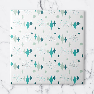 Teal, Aqua Starburst Mid Century Modern Pattern Tile