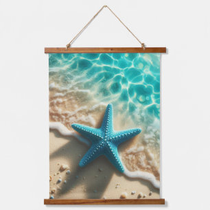 Teal Aqua Starfish Tropical Beach Ocean Waves Hanging Tapestry