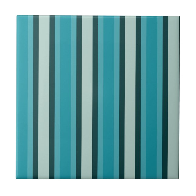 Teal Aqua Striped Decorative Ceramic Wall Tiles (Front)