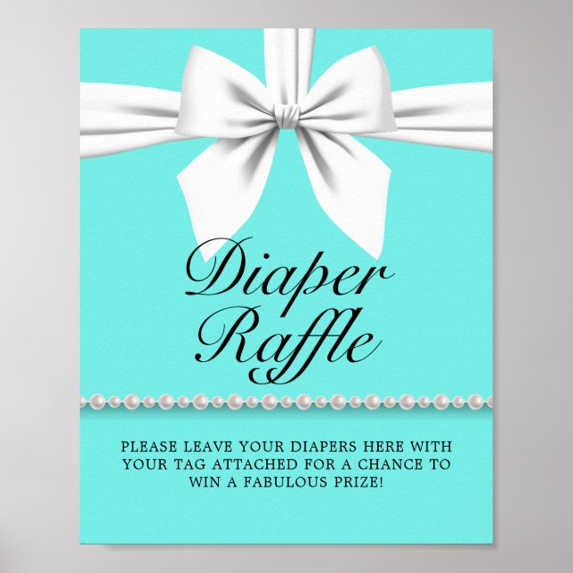 Teal Aqua Tiffany Baby Shower Diaper Raffle Poster (Front)