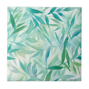 Teal, Aqua, Tropical Leaves Tile