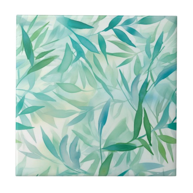 Teal, Aqua, Tropical Leaves Tile (Front)