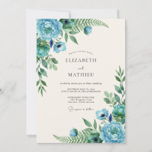 Teal Aqua Vine Wedding Invitation