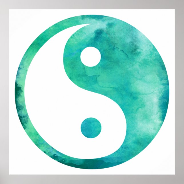 Teal Aqua Watercolor Yin Yang Taoism Balance Poster (Front)