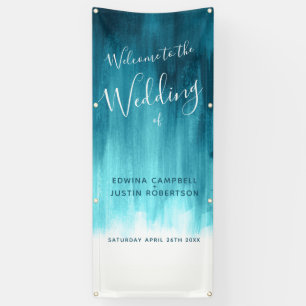 Teal aqua wedding art welcome banner