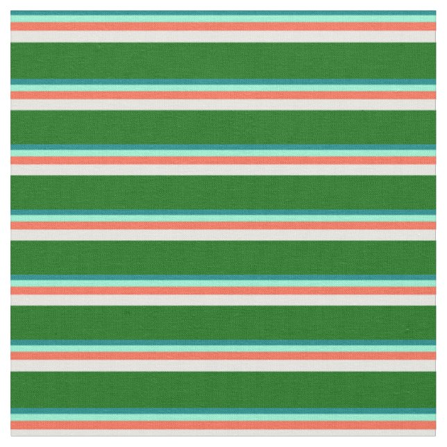Teal, Aquamarine, Red, Mint Cream & Dark Green Fabric (Close Up)