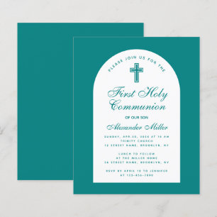 Teal Arch Budget Boy First Communion Invitation