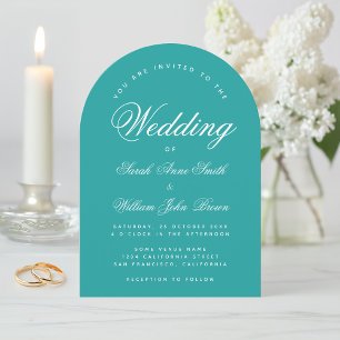 Teal Arch Simple Modern Elegant Script Wedding Invitation