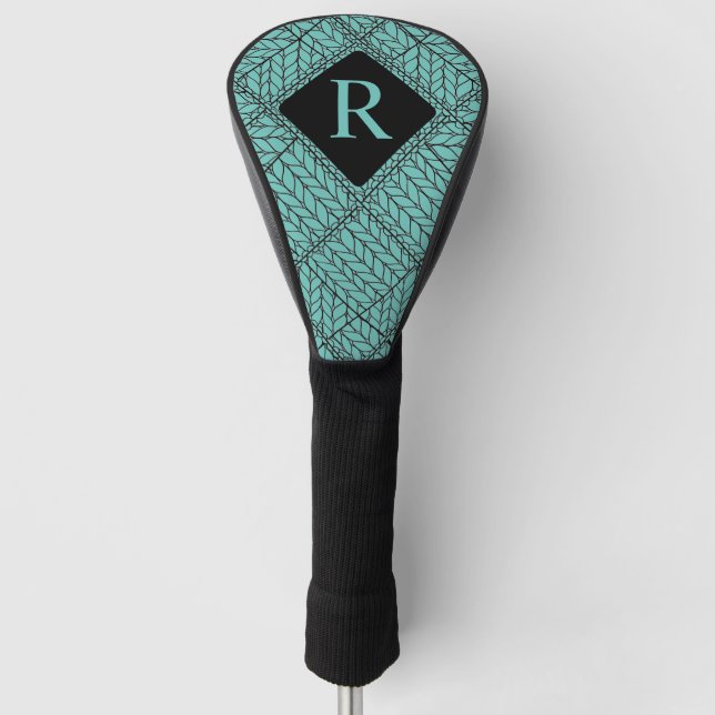 TEAL ARGYLE KNIT Golf Driver Cover + Initial II (Front)