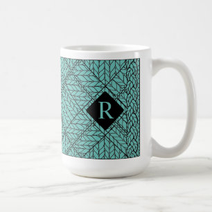 TEAL ARGYLE KNIT Tall White Mug + Initial II