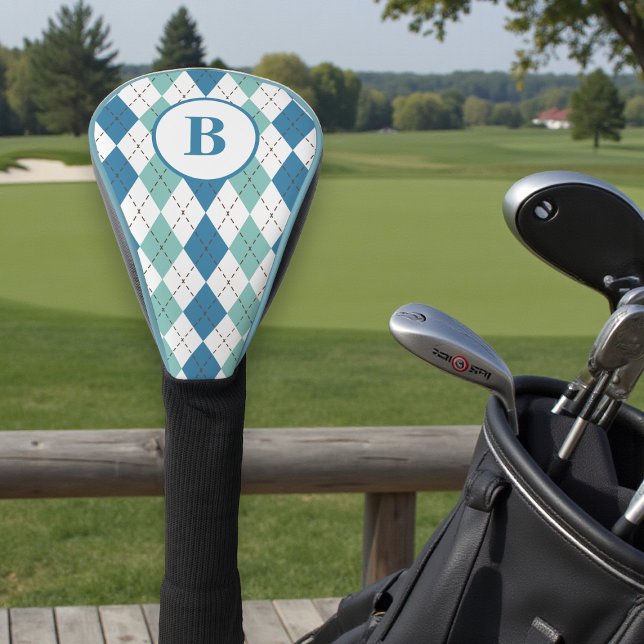 Teal Argyle Monogram Personalised Golf Gift Head Cover (Creator Uploaded)