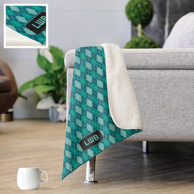 Teal Argyle Pattern - Cosy Knit Look: add initials Sherpa Blanket (Creator Uploaded)