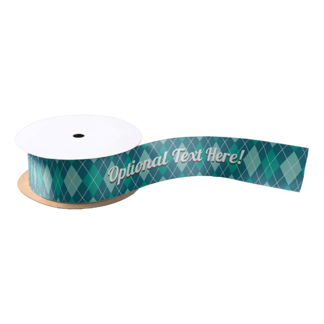 Teal Argyle Sweater Pattern - Turquoise - add text Satin Ribbon (Spool)