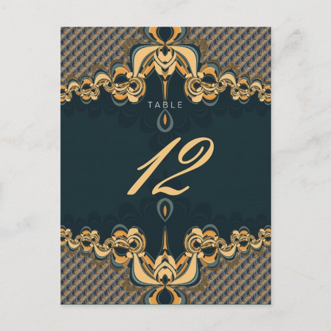 Teal Art Alternative Wedding Menu & Table Number Postcard (Front)