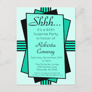 Teal Art Deco 60th Surprise Party Birthday Invitation Postcard