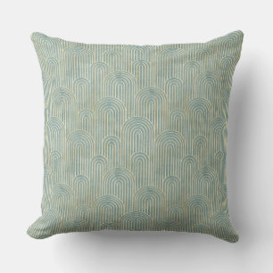 teal ,art deco, fan pattern,teal,gold,deco,metalli cushion