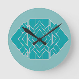 Teal Art Deco Quilt Inspired  Round Clock