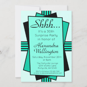 Teal Art Deco Surprise Party Birthday Invitation