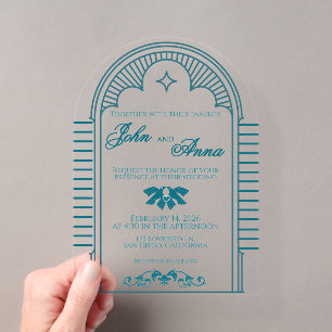 Teal Art Deco Vintage Clear Wedding Invitation