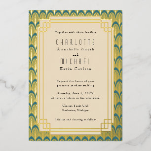 Teal Art Deco Vintage gold Foil Invitation