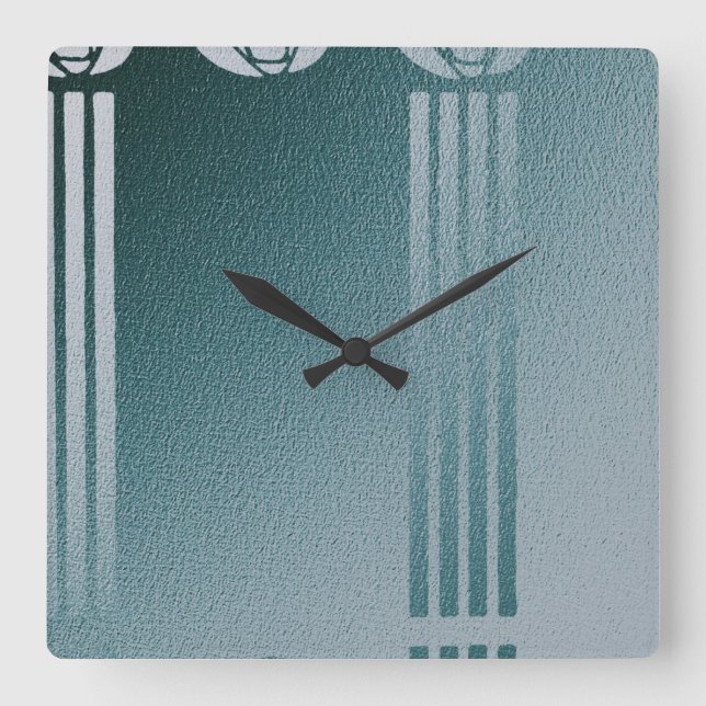 Teal Art nouveau,Charles Mackintosh, rose design r Square Wall Clock (Front)