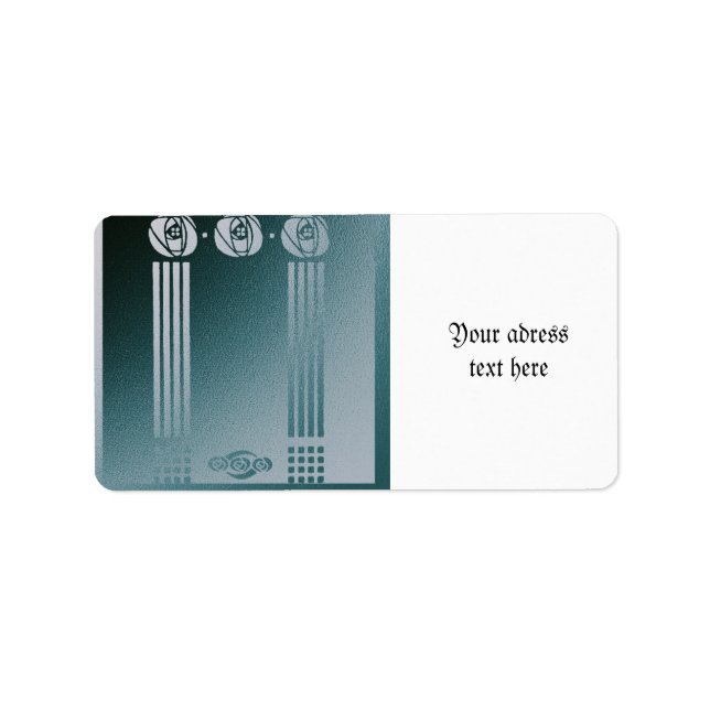 Teal Art nouveau, Ronnie C Mackintosh, rose design Label (Front)
